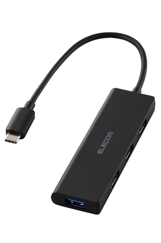 エレコム USBハブ USB-C接続 USB3.2(Gen1) 5Gbps 4ポート バスパワー 15cm ケーブル 小型・軽量設計 ブラック U3HC-H042BK/E 1枚目 画像