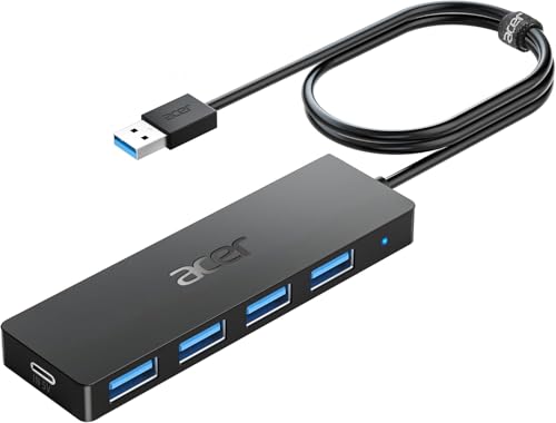 acer USB ハブ 120cm (4-in-1, 5Gbps) 延長ケーブル 4ポートハブ 増設 拡張 高速データ転送 バスパワー 軽量 コンパクト ノートPC/PS5/PS4/Xbox/Surfaceに対応 テレワーク 在宅勤務 ゲームに最適 1枚目 画像