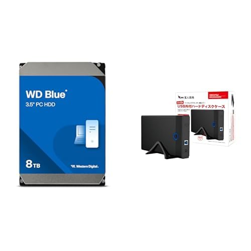 【Amazon.co.jp限定】Western Digital ウエスタンデジタル WD Blue 内蔵 HDD ハードディスク 8TBメーカー保証2年 WD80EAAZ-AJP エコパッケージ【国内正規取扱代理店】+ 玄人志向 3.5型 HDDケース USB3.2 Gen 1 (5Gbps) 接続 GW3.5AM-SU3PE 1枚目 画像