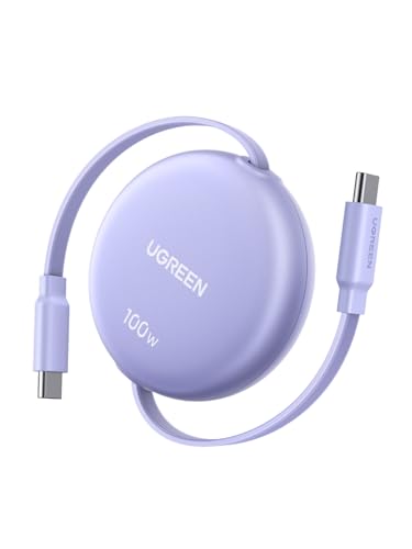 UGREEN 【100cm巻き取り式】PD 100W/5A USB-C ケーブル 4階段調整可能(36/60/82/100cm) 軽さ ミニ型 「持ち運び用 部屋収納」 両引き メタル風仕上げ PPS対応 E-Marker iphone17/16/15/シリーズ、スマホ・パソコン・タップレットなどType-C適合 (パープル) 1枚目 画像