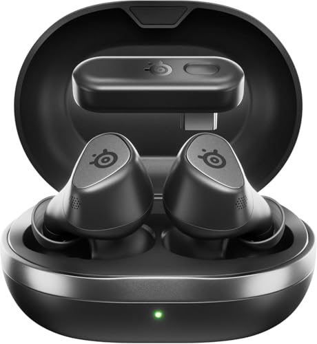 SteelSeries ゲーミングワイヤレスイヤホン Arctis GameBuds モンスターハンターワイルズに最適なEQ ANCノイズキャンセリング PC/PS5/4/Switch2/Switch/スマホ対応 IP55防塵防水 Bluetooth 5.3 2.4GHz Hi-Fiオーディオ 200以上のEQ 耳にフィットする設計 最長40時間バッテリー Qi対応 急速充電 ブラック 61680 1枚目 画像