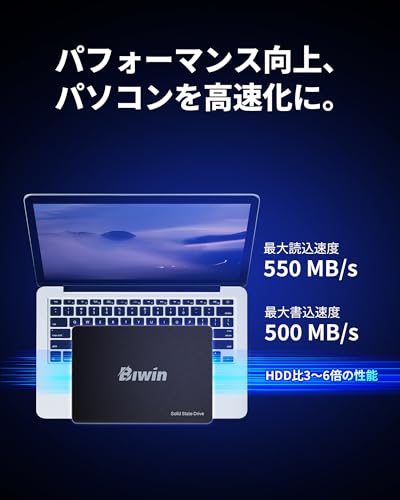 Biwin M100 256GB SSD 2.5インチ SATA III 高速550MB/s 内蔵SSD 高耐久 低消費電力 耐衝撃 PS4対応 メーカー3年保証 中間 画像