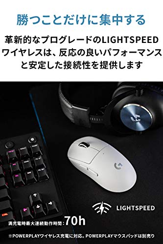 Logicool G PRO X SUPERLIGHT ワイヤレス ゲーミングマウス G-PPD-003WL-WH 軽量 63g未満 LIGHTSPEED HERO 25Kセンサー POWERPLAY 無線 充電 対応 ゲーミング マウス ホワイト PC windows 国内正規品 中間 画像