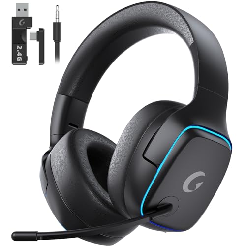 ゲーミングヘッドセット ps5 ヘッドセット 【2.4G USB/Type-cアダプター/Bluetooth 5.3/有線】 4WAY接続 <20ms超低遅延ゲームヘッドセット アクティブノイズキャンセリング / 50MMドライバー立体音響 / RGB ライト/最大約70時間バッテリー / 急速充電/マイク付き pc ps5 ps4 xboxone switch対応 (ブラック) 1枚目 画像