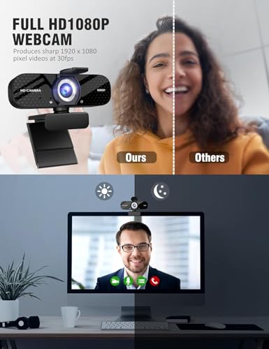 Webカメラ ウェブカメラ HD 1080P マイク付き プライバシーカバー 広角レンズ 自動光補正 クリップオン取り付け プラグアンドプレイ USB ウェブカメラ Zoom/Skype/YouTube/ウェブ会議/ビデオ通話/リモートワークをサポート ラップトップ/デスクトップ/PC/Macをサポート 日本語説明書付き (ブラック) 最後 画像
