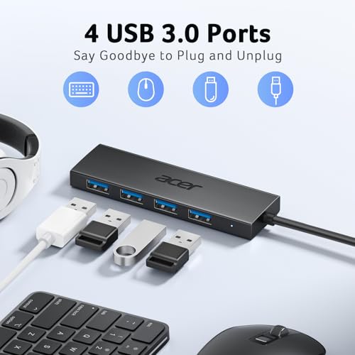 acer USB ハブ 120cm (4-in-1, 5Gbps) 延長ケーブル 4ポートハブ 増設 拡張 高速データ転送 バスパワー 軽量 コンパクト ノートPC/PS5/PS4/Xbox/Surfaceに対応 テレワーク 在宅勤務 ゲームに最適 最後 画像