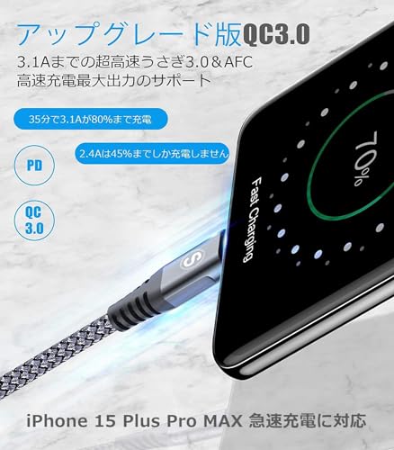 タイプc ケーブル 2M/2本セットPD対応 60W急速充電(USB C&USB C ケーブル) iPhone17 16 15 充電器 Type-c アイフォン16 15/いphone16 15 pro Max,iPad Pro/Air/mini6,MacBookPro,Samsung Galaxy S25/S24/S23/S22/S21/S20/S10/S9,Pixel等Type-c機種対応-灰 最後 画像