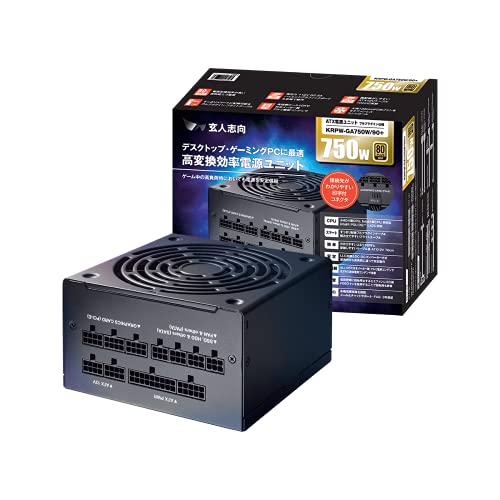 玄人志向 電源ユニット 750W ATX 電源 80 PLUS ゴールド PC電源 フルプラグイン セミファンレス KRPW-GA750W/90+ 1枚目 画像