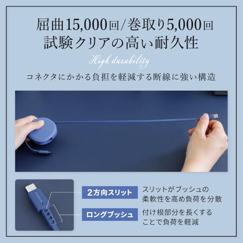 オウルテック 片引き 充電ケーブル 巻取り式 USB Type-C to Cケーブル 90cm PD60W 急速充電 データ通信 480Mbps 温度センサー搭載 katamaki 巻き取り Type-Cケーブル iPhone 15/15 Plus/15 Pro/15 ProMax/スマートフォン/タブレット対応【WEB限定パッケージ】ブラック OEC-CBKRPCC90-BK 中間 画像