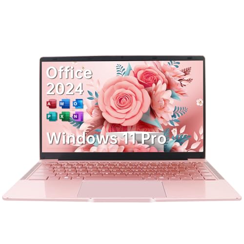 ESBOOKノートパソコン 【MS Office 2024搭載&Windows 11 Pro】14インチIPS液晶/1920×1080FHDディスプレイ カメラ付き/薄型PCノート高性能CPU/初期設定不要/8Gメモリ/無線LAN/大容量SSD/初心者向け・パソコンノート/日本語キーボードフィルム付き/ワイヤレスマウス付き(256G SSD, ローズゴールド) 1枚目 画像