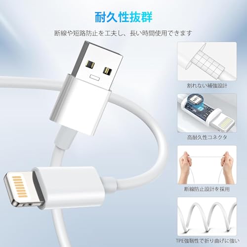 【2025正規MFi認証品】i-Phone 充電ケーブル ライトニングケーブル 純正品質【1M/2M 各2本】充電器 ケーブル 2.4A急速充電 USB 充電コード 高速データ転送 断線防止 高耐久 i-Phone 14/14 Pro/13/13 Pro/12/11/X/8/8plus/7/6/iPad 各種対応 中間 画像