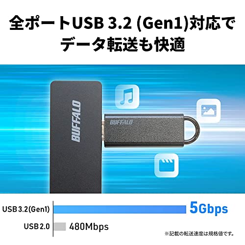 バッファロー USB ハブ USB3.2(Gen1) Type-C バスパワー 4ポート ブラック スリム設計 60cm 軽量 テレワーク 在宅勤務 BSH4U12560C1BK 中間 画像