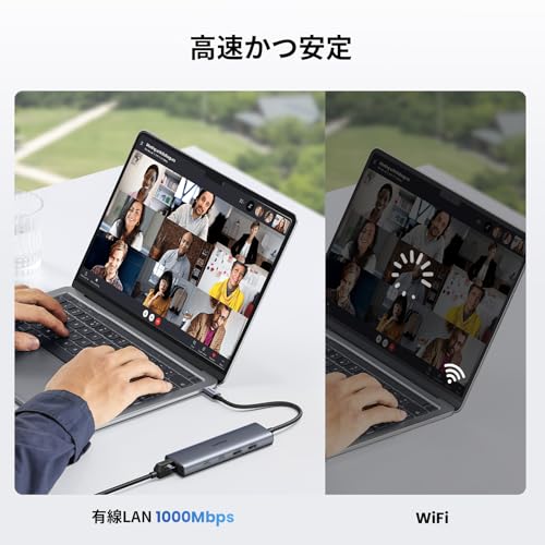 UGREEN USB C 有線LANアダプター 6-in-1 LAN ハブ LANポート付き USB-C to RJ45 ギガビットイーサネット 10Gbps 超高速転送 Type C*2+USB A*2 拡張 Surface/XPS/Mac OS/Windows/Linux などに対応 LAN ネットワークアダプター 中間 画像