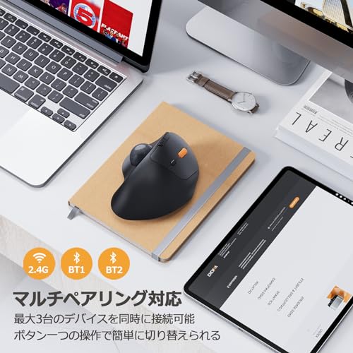 ProtoArc トラックボールマウス Bluetooth/2.4GHz両対応 3台同時接続 無線 マウス トラックボール 静音 親指 Type-C充電式 大容量バッテリー内蔵 5段階DPI調節可能 進む/戻るボタン搭載 Windows/Mac/iOS/Android対応 ブラック 中間 画像