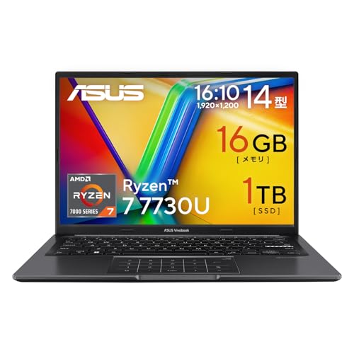 【Amazon.co.jp限定】 ASUS ノートパソコン Vivobook 14 M1405YA 14インチ AMD Ryzen 7 7730U メモリ16GB SSD 1TB Windows 11 バッテリー駆動 13.5時間 重量1.6kg Wi-Fi 6E PC Game Pass 3ヶ月利用権付き インディーブラック M1405YA-R7161BLW 画像1