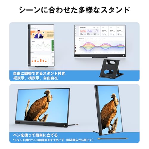 MAGICRAVEN モバイルモニター 15.6インチ モバイルディスプレイ 1920*1080 100%広色域 ポータブルモニター IPS液晶パネル ブルーカット ペンホールスタンド 自立スタンド VESA USBType-C ミニHDMI Switch/PS3/PS4/PS5/Xbox/PC/スマホ/Macなど対応 中間 画像