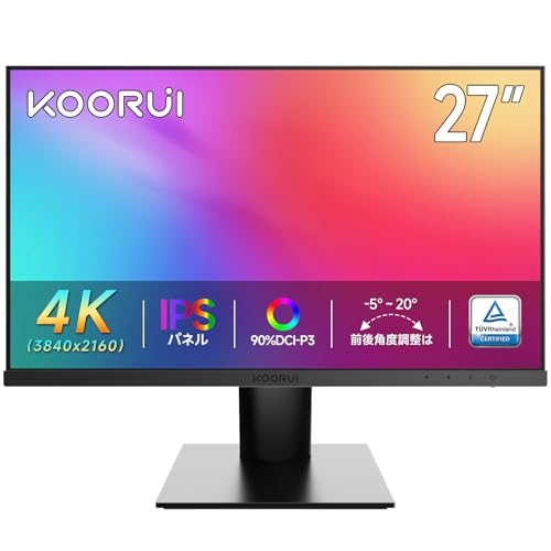 KOORUI 27インチ 4K モニター IPS 非光沢 ディスプレイ (3840×2160/HDR10/DCI-P3 90%/VESA対応) 傾き調整 デスクトップモニター HDMI/DP接続 1枚目 画像