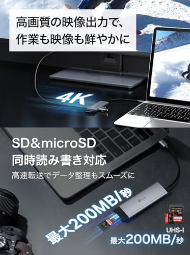TP-Link USB-C ハブ 7ポート 4K HDMI / 100W PD充電/SD & microSD UHS-I対応 / USB3.0 Type-A ×3ポート / Mac・iPad・Windows対応/プラグ&プレイ UH7021C 中間 画像