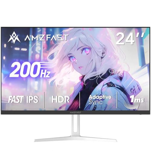 Amzfast 24インチ ゲーミングモニター白 200Hz/1ms MPRT/Fast IPS/FHD/HDR/Adaptive Sync/目に優しい/HDMI+DP搭載/75x75VESA/5年保証/AMZG24X1W(ホワイト) 1枚目 画像