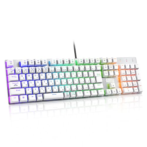 【日本語配列】e元素メカニカル式ゲーミングキーボード 赤軸・青軸を採用 フルサイズ109キー Type-C USB有線接続 全キー防衝突 RGB発光LEDバックライト付き Windows/Mac OS対応 オフィス/ゲーム用JP配列キーボード (赤軸・ホワイト) 1枚目 画像