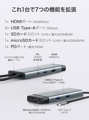 TP-Link USB-C ハブ 7ポート 4K HDMI / 100W PD充電/SD & microSD UHS-I対応 / USB3.0 Type-A ×3ポート / Mac・iPad・Windows対応/プラグ&プレイ UH7021C 最後 画像
