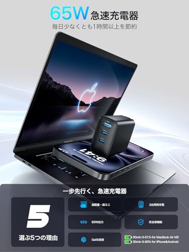 PD 充電器 65w【2025新設計・超軽量・超低温】安全で低温 折りたたみ式プラグ Type C 急速充電器 タイプc USB-C スマホ PSE認証済み 出張・旅行 PD3.0/QC3.0/PPS/SCP規格 MacBook/iPad/iPhone 16/Android その他機器対応 最後 画像