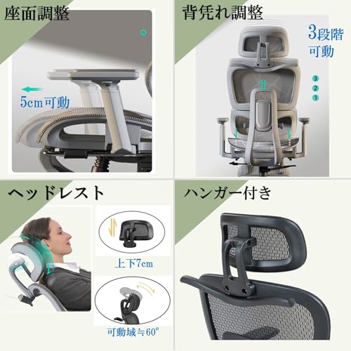 SYALEN オフィスチェア メッシュ 椅子 チェア キャスター ロッキング リクライニング ハイバック ランバーサポート 人間工学 ブラック 黒 SLCH-09MBK (Black強化メッシュ網目) 中間 画像