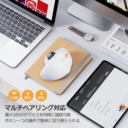 ProtoArc トラックボール マウス ワイヤレス Bluetooth/2.4GHz両対応 3台同時接続 無線 マウス トラックボール 静音 親指 Type-C充電式 大容量バッテリー内蔵 5段階DPI調節可能 進む/戻るボタン搭載 Windows/Mac/iOS/Android対応(ホワイト・ブラック) 最後 画像