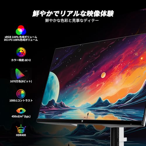 KTC 27インチ WQHD (2560x1440) 300Hz(320HzOC 可能) 1ms ゲーミングモニター Fast IPS HDR400/sRGB144%色域ボリューム/450cd/m²/ΔE<2) /Adaptive Sync対応/HDMI2.1×2 DP1.4×2 PS5/Xbox対応 チルト・回転・昇降可能で簡単設置 VESA 3年保証 ホワイト H27E6 中間 画像