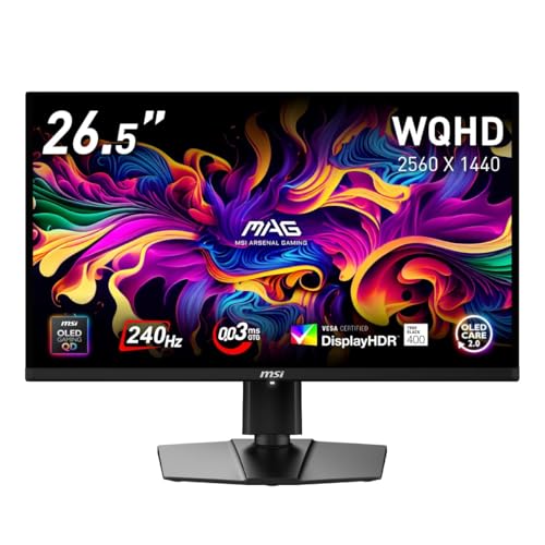 【Amazon.co.jp限定】MSI QD-有機EL ゲーミングモニター MAG 271QP QD-OLED X24 26.5インチ/WQHD/QD-OLEDパネル/240Hz/0.03ms(GTG)/ハードウェアブルーライトカット/DisplayHDR True Black 400/AIビジョン/HDMI2.1/DP 1.4a/縦横回転・高さ調整/ピボット/メーカー3年保証 1枚目 画像