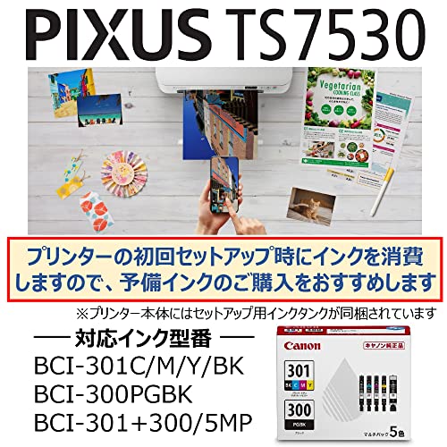 キヤノン Canon プリンター A4インクジェット複合機 PIXUS TS7530 ホワイト 2021年モデル テレワーク向け 5色・独立型・対応インクBCI-300/301シリーズ 最後 画像