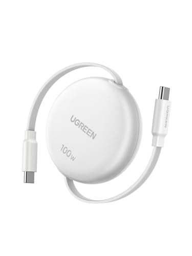 UGREEN 【100cm巻き取り式】PD 100W/5A USB-C ケーブル 4階段調整可能(36/60/82/100cm) 軽さ ミニ型 「持ち運び用 部屋収納」 両引き メタル風仕上げ PPS対応 E-Marker iphone17/16/15/シリーズ、スマホ・パソコン・タップレットなどType-C適合 (ホワイト) 1枚目 画像