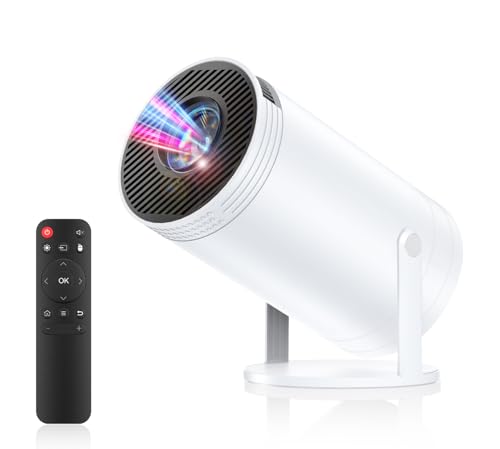 プロジェクター 小型 プロジェクター 家庭用【業界ミニサイズ500g超軽量・2GB+16GBの大容量ストレージ】Android TV搭載 27000LM 4K対応 Wi-Fi6 Bluetooth5.4 270°回転 最大200インチ大画面 天井投影 フルHD Netflix対応 高輝度 自動台形補正 ぷろじえくたー 家庭用 小型 iOS&アンドロイド スマホなどに対応 (ホワイト) 1枚目 画像