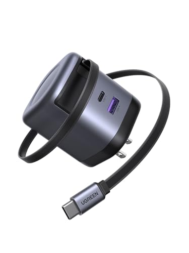 UGREEN 65W 充電器 巻き取り式【単ポート65W】69CM 8階段調整可能 伸縮式 Type-C ケーブル内蔵 USB-C/USB-A 3ポート同時充電可能 PD3.0/PPS 旅行/出張/収納/スマホ/iphone17 16/パソコン/タップレットなどType-C適合 200g 画像1
