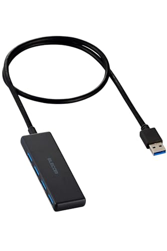 エレコム USBハブ USB-A接続 USB3.2(Gen1) 5Gbps 4ポート バスパワー 60cm ケーブル 小型・軽量設計 ブラック U3H-H043BK/E 1枚目 画像