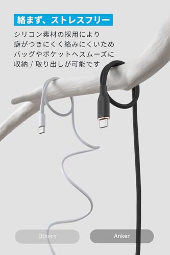 Anker USB-C ＆ USB-A ケーブル (Flow) 絡まないケーブル 15W 結束バンド付き USB-C機器対応 シリコン素材採用 Galaxy iPhone 17 / 16 / 15 各種対応 1.8m ミッドナイトブラック 中間 画像