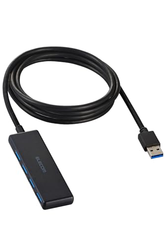 エレコム USBハブ USB-A接続 USB3.2(Gen1) 5Gbps 4ポート バスパワー 150cm ケーブル 小型・軽量設計 ブラック U3H-H044BK/E 1枚目 画像