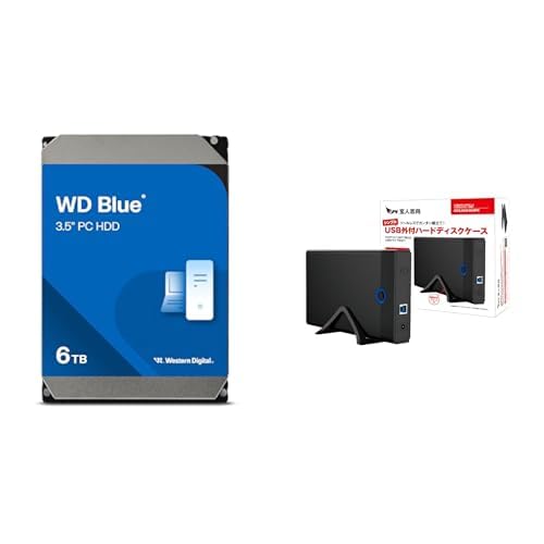 【Amazon.co.jp限定】Western Digital ウエスタンデジタル WD Blue 内蔵 HDD ハードディスク 6TBメーカー保証2年 WD60EZAX-AJP エコパッケージ【国内正規取扱代理店】+ 玄人志向 3.5型 HDDケース USB3.2 Gen 1 (5Gbps) 接続 GW3.5AM-SU3PE 1枚目 画像