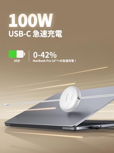 UGREEN 【100cm巻き取り式】PD 100W/5A USB-C ケーブル 4階段調整可能(36/60/82/100cm) 軽さ ミニ型 「持ち運び用 部屋収納」 両引き メタル風仕上げ PPS対応 E-Marker iphone17/16/15/シリーズ、スマホ・パソコン・タップレットなどType-C適合 (ホワイト) 中間 画像