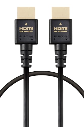 エレコム HDMI ケーブル 1m 細い ウルトラハイスピード 4K(120Hz) 8K(60Hz) 【Ultra High Speed HDMI Cable認証品】 48Gbps 超高速 テレビ・パソコン・ゲーム機などに 7680×4320 eARC 黒 ECDH-HD21ES10BK 1枚目 画像