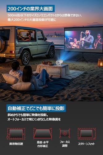 プロジェクター 小型 プロジェクター 家庭用【業界ミニサイズ500g超軽量・2GB+16GBの大容量ストレージ】Android TV搭載 27000LM 4K対応 Wi-Fi6 Bluetooth5.4 270°回転 最大200インチ大画面 天井投影 フルHD Netflix対応 高輝度 自動台形補正 ぷろじえくたー 家庭用 小型 iOS&アンドロイド スマホなどに対応 (ホワイト) 中間 画像