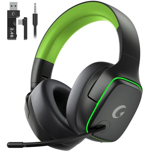 ゲーミングヘッドセット ps5 ヘッドセット 【2.4G USB/Type-cアダプター/Bluetooth 5.3/有線】 4WAY接続 7.1ch サラウンド<20ms超低遅延ゲームヘッドセット 軽量/アクティブノイズキャンセリング / 50MMドライバー立体音響 / RGB ライト/最大約70時間バッテリー / 急速充電/マイク付き (ブラックグリーン) 1枚目 画像