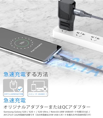 USB Type C ケーブル【1M/2本セット】Sweguard USB-C & USB-A 3.1A USB C ケーブル【QC3.0対応 急速充電】 タイプc 充電 iPhone17 16/iPhone 15 Pro MAX, iPad Pro,Samsung Galaxy S25 /S24/S23/S22/S21/S20,Sony,Xiaomi,Pixel,Type-c機種対応(灰) 中間 画像