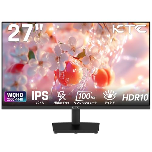 KTC 27インチ モニターWQHD(2560×1440) 100Hz IPSパネル HDR10 Adaptive Sync sRGB116% 300cd/m² HDMI 2.0×2 DP 1.4×1 フリッカーフリー Softeware LBL 省エネ設計 目に優しい設計 VESA対応100mm×100mm ビジネス/取引/グラフィック/映画 3年保証 H27T27 1枚目 画像