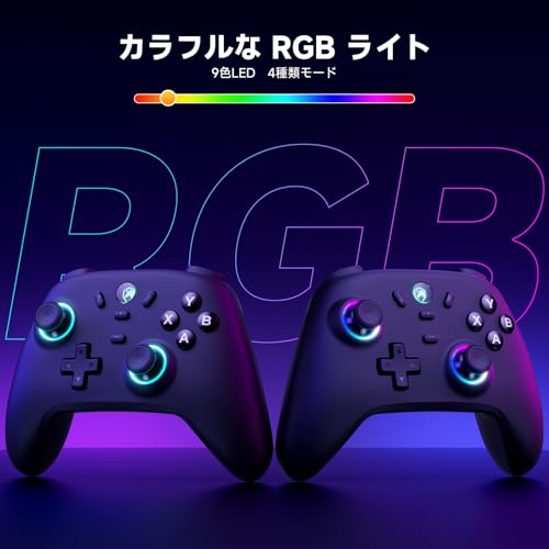 PC コントローラー 無線/有線接続 2.4Gレシバー付き ホール効果スティック RGBライト 1000Hz ポーリングレート TURBO連射 振動調整 800mAhバッテリー PC/Steam deck/Switch/Android/iOSに対応 ブラック 中間 画像
