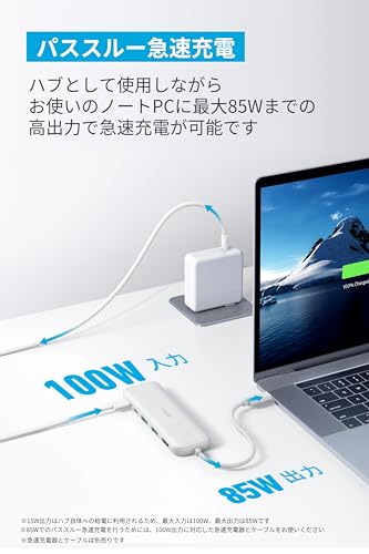 Anker 332 USB-C ハブ (5-in-1) ホワイト 100W USB PD対応 4K HDMIポート5Gbps 高速データ転送 USB-C/USB-Aポート搭載 中間 画像