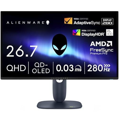 Dell AW2725D 26.7インチ 有機EL Alienware ゲーミングモニター(無輝点3年保証/QHD/QD-OLED,抗反射/DP 1.4×1,HDMI×2/DCI-P3 99.3%/縦横回転,高さ調整/0.03ms,280Hz/G-SYNC Compatible,AMD FreeSync Premium Pro,DisplayHDR True Black 400) 1枚目 画像