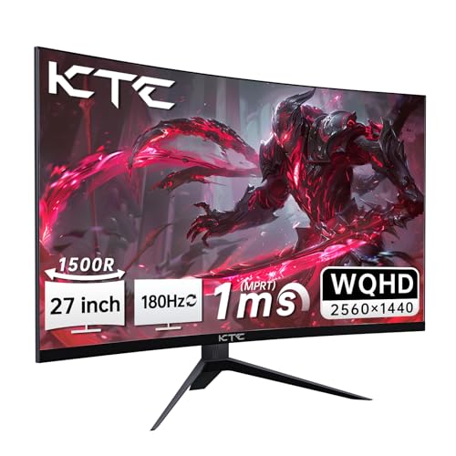 KTC 27インチ WQHD 180Hz 1ms カーブゲーミングモニター 1440P 144Hz モニター 132% sRGB HVA FreeSync DisplayPort/HDMI/USB VESA コンピューターモニター ゲーマー用 (DP ケーブル付属) 1枚目 画像