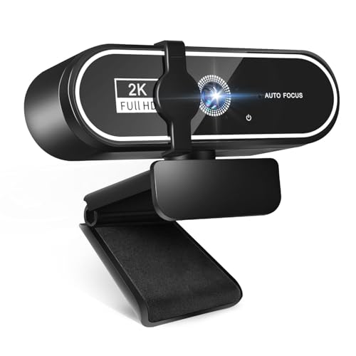 Webカメラ ウェブカメラ HD 2K 400万画素 広角レンズ マイク付き 自動光補正 ストリーミング USB接続 PCカメラ 1/4インチ三脚穴 Zoom/Skype/YouTube/ビデオ会議/オンライン授業/リモートワークなどに対応可能 Windows11/10/8/7 Mac OS X 日本語説明書付き (ブラック) 1枚目 画像