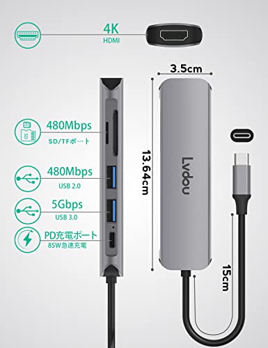 2025高機能版 USB C ハブ 6-in-1 Lvdou アダプタ|100W PD充電対応・4K 60Hz HDMI・MicroSD/SDカードリーダー搭載|MacBook Pro/Air, iPad Pro, iPhone 15/16, Surface Pro, Switch2/Switch, Galaxy Book, Chromebook対応 ノートPC/タブレット用 最後 画像